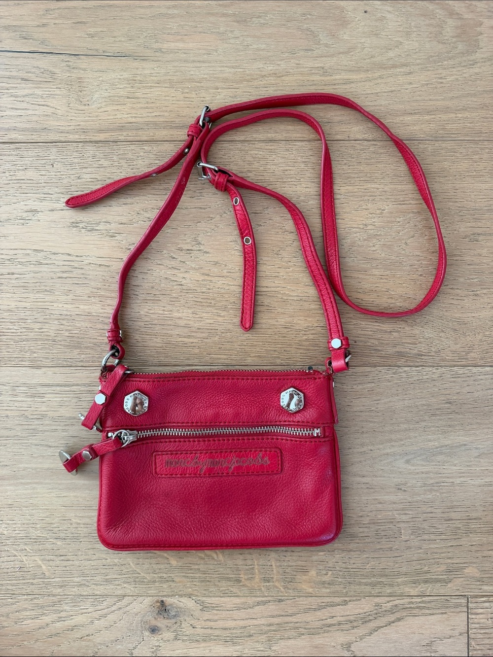 Marc By Marc Jacobs Red Leather Crossbody Bag with Silver Hardware